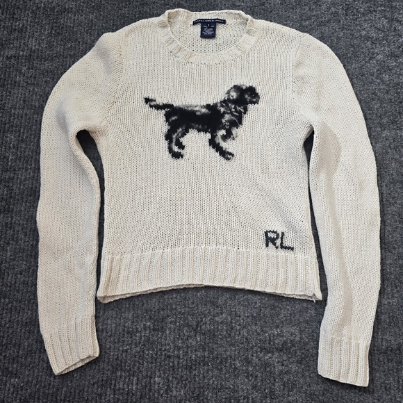 Ralph Lauren Sweaters - Ralph Lauren Sport Dog Sweater 2001 Knit Crewneck Cream Vintage Women's Small